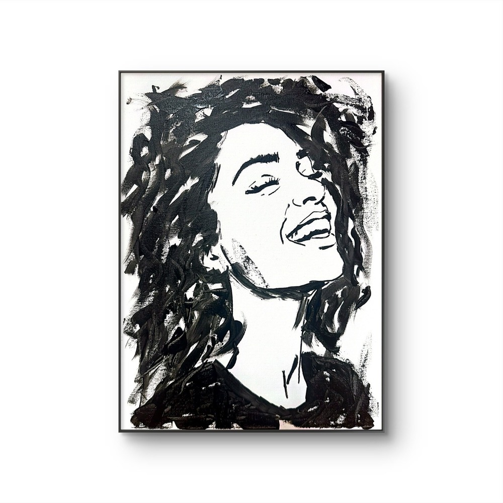 Papa Diouf Original Painting Woman Silhouette Modern Black White 11x14 New